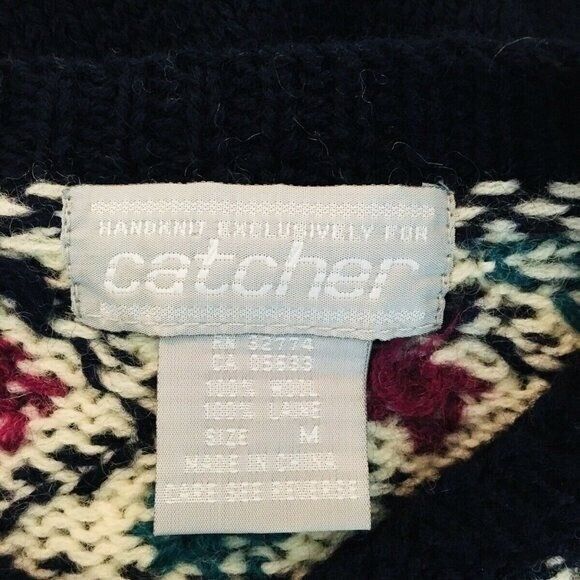 Vintage 80s Fair Isle Nordic 100% Hand Knit Wool Pullover Sweater Reindeer - Picture 6 of 6